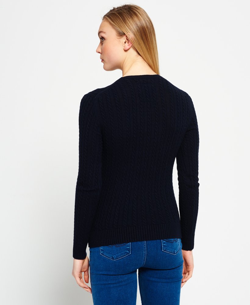 Womens - Luxe Mini Cable Knitted Jumper in Navy | Superdry UK