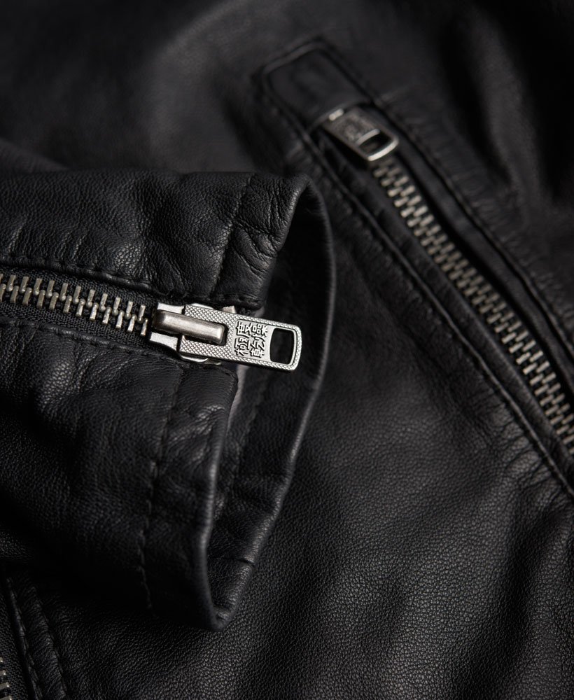 Men's Real Hero Biker Leather Jacket in Black | Superdry US
