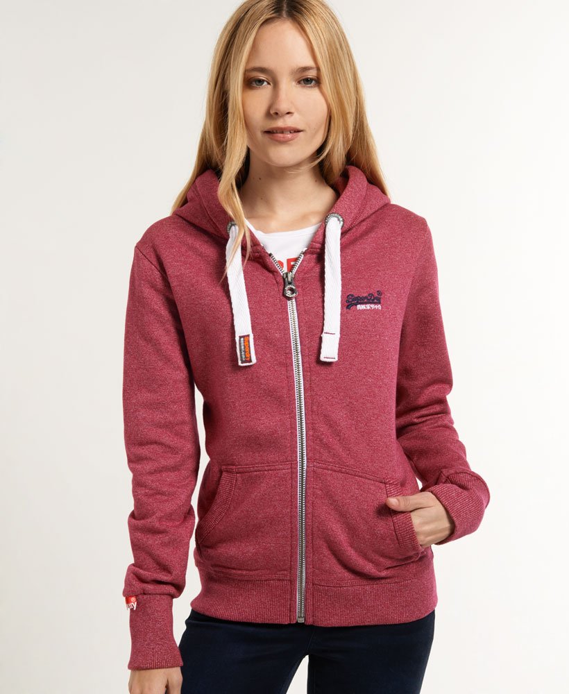 Womens - Orange Label Zip Hoodie in Cherry Jaspe | Superdry