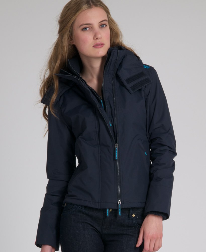 Women s Hooded Polar Windcheater in French Navy neon Blue neon