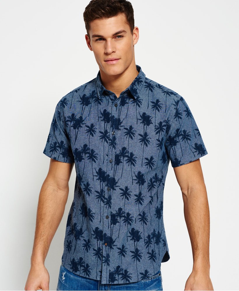 Men's - Ultimate Indigo Aloha Shirt in Chambray Palms | Superdry UK