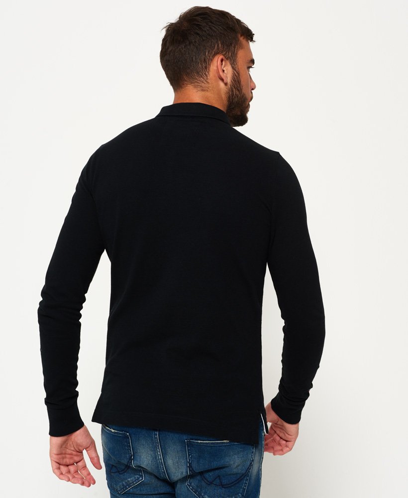 Mens - Classic Long Sleeve Pique Polo Shirt in Black | Superdry UK