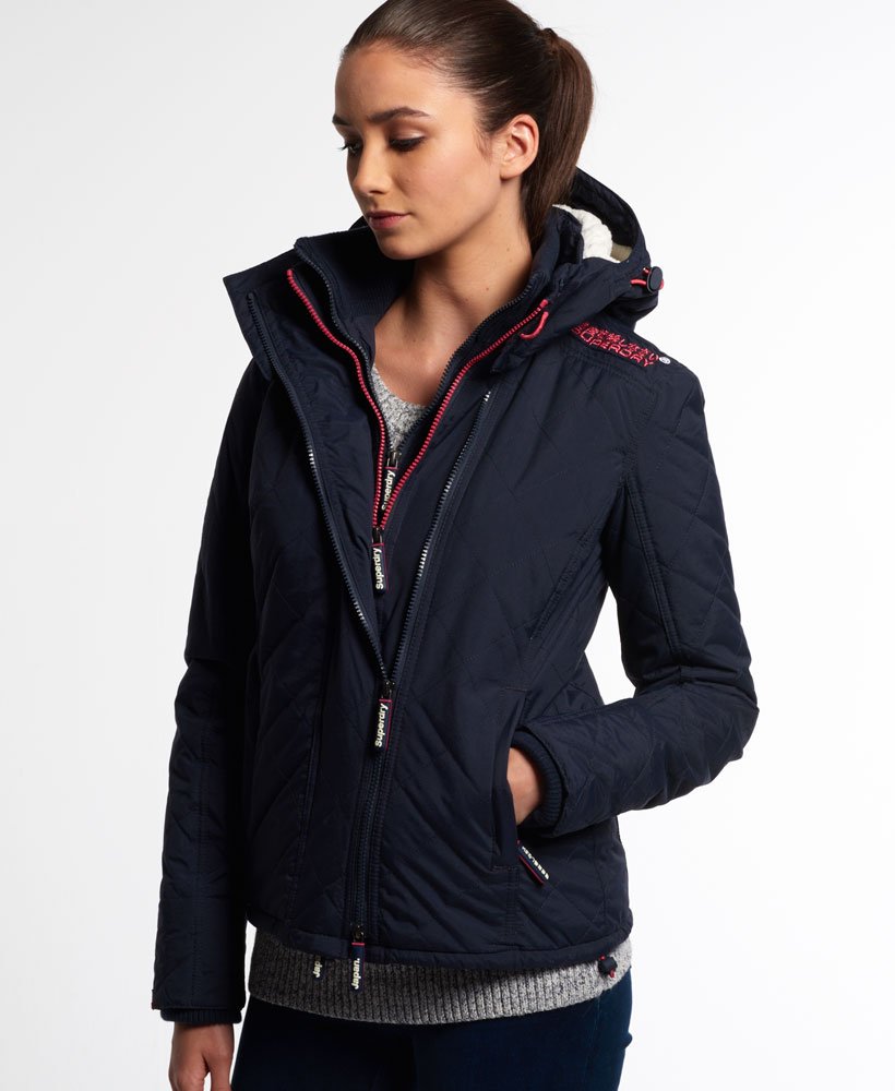 Womens - Hooded Sherpa Quilted Windcheater in French Navy
