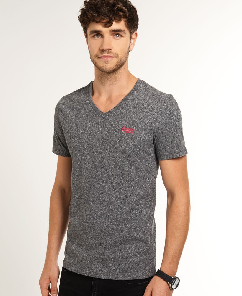Mens - Embroidered Vee T-shirt in Grey | Superdry UK