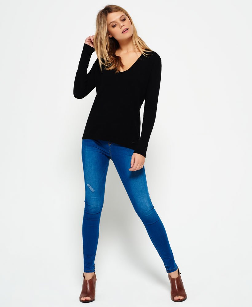 Womens - Luxe Vee Neck Knit Sweater in Black | Superdry UK
