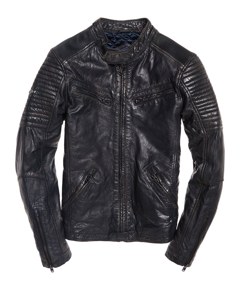 radius Fahrenheit Lily Men's SD Endurance Indy Circuit Leather Jacket in Cow Rub Off Navy |  Superdry US