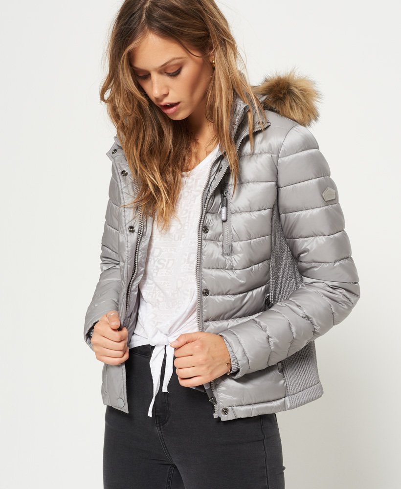 Womens - Luxe Fuji Double Zip Hooded Jacket in Comet Silver | Superdry UK