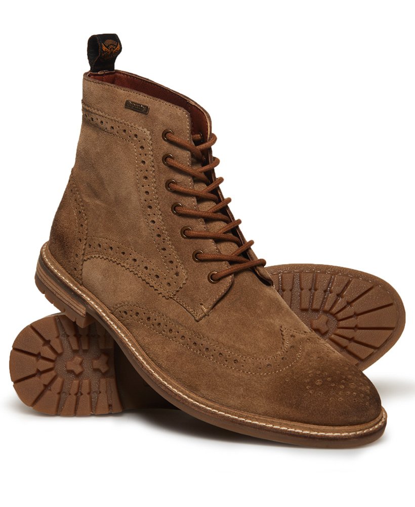 Mens - Brad Brogue Stamford Boots in Tan Suede | Superdry