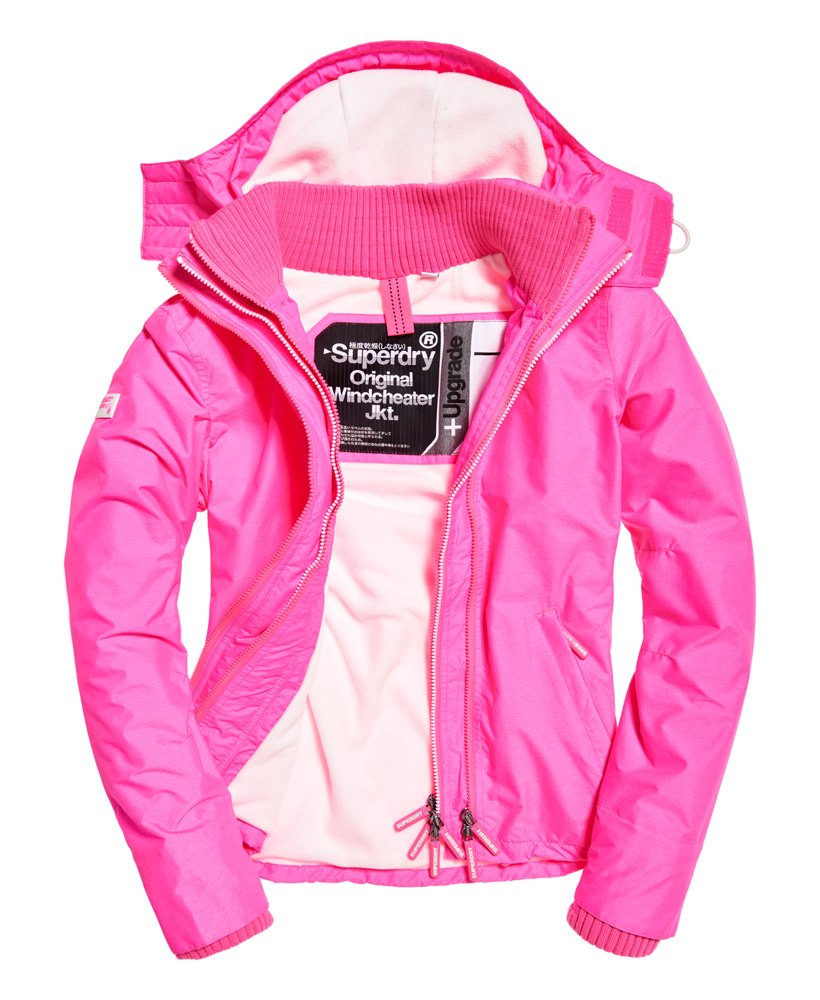 Womens - Pop Zip Hooded Arctic Windcheater Jacket in Fluro Pink Marl ...
