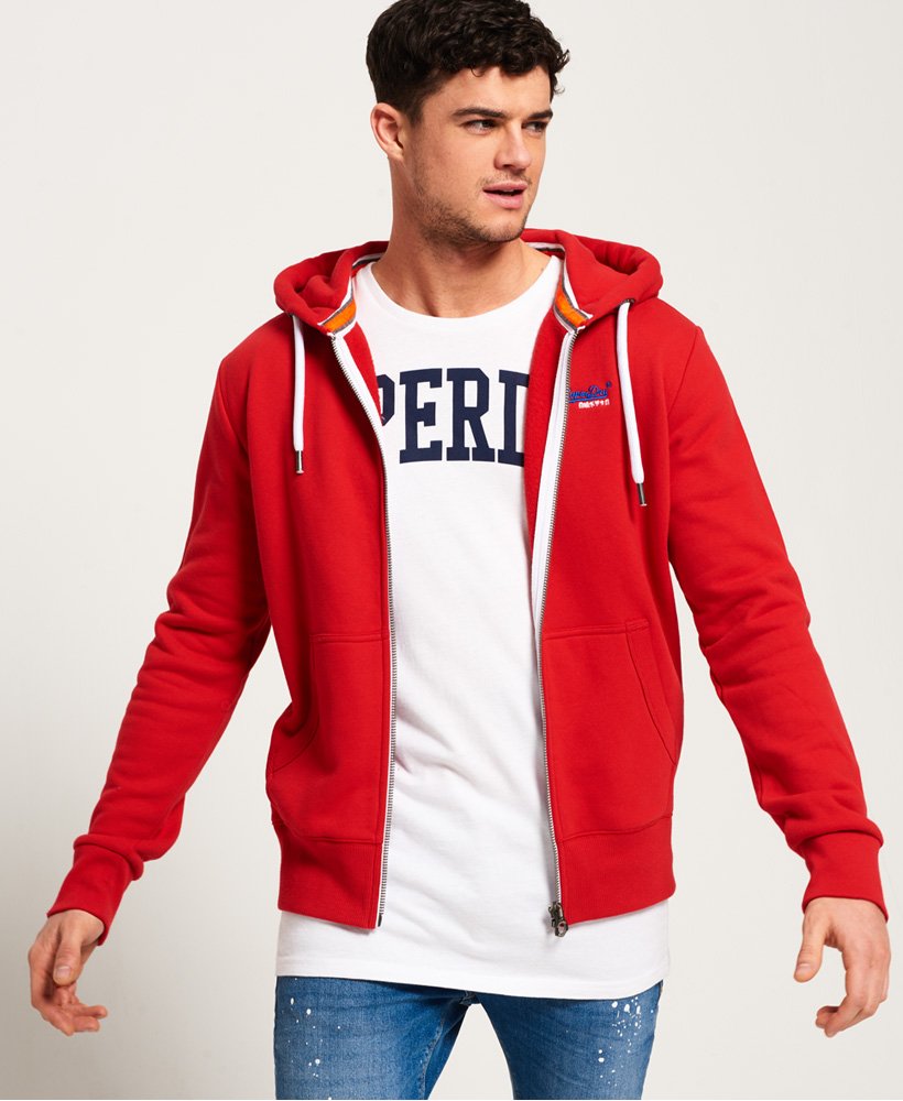 men's red zip up hoodie