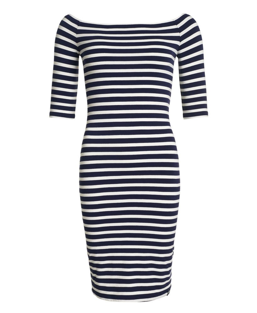 Womens - Bardot Bodycon Dress in Navy/white Stripe | Superdry