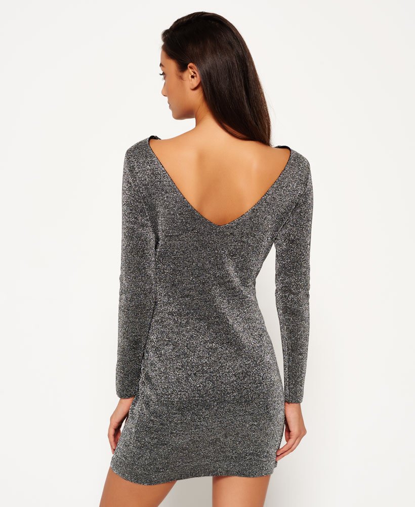 Womens - Metallic Vee Back Knit Dress in Silver Sparkle | Superdry