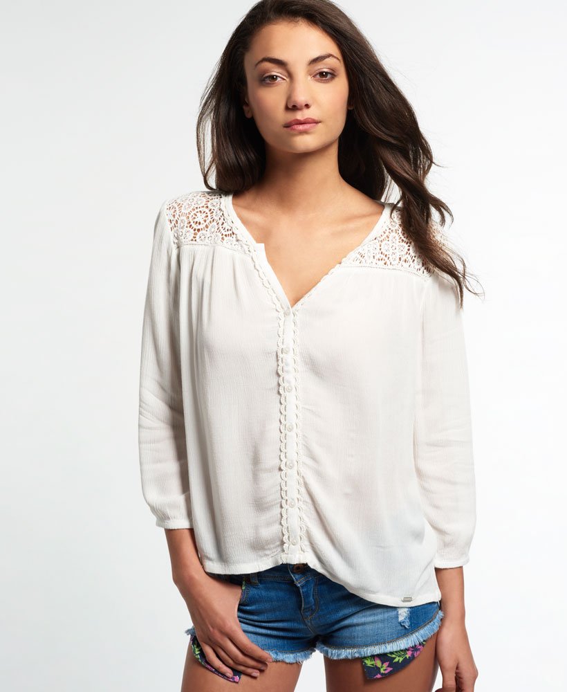 Womens - Eyelet Lace Blouse in Off White | Superdry UK