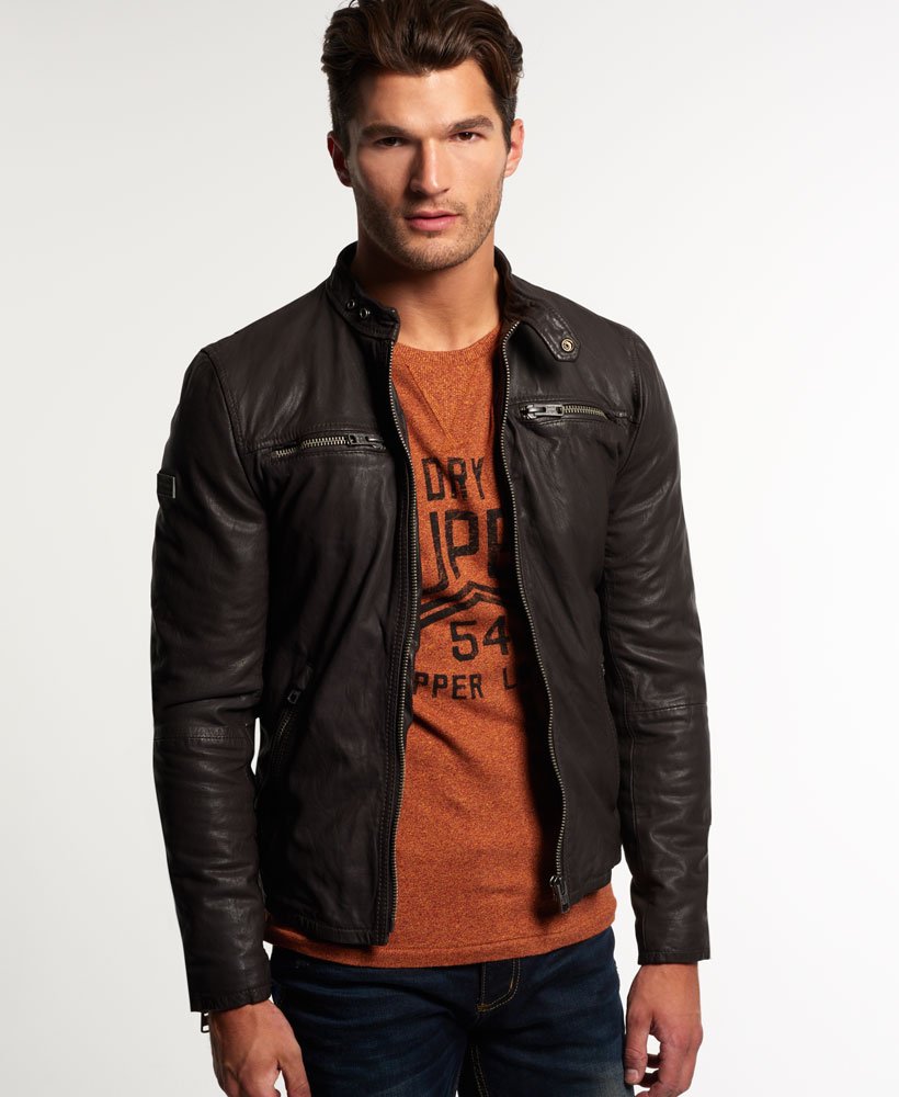 Men's - Real Hero Leather Biker Jacket in Brown | Superdry UK