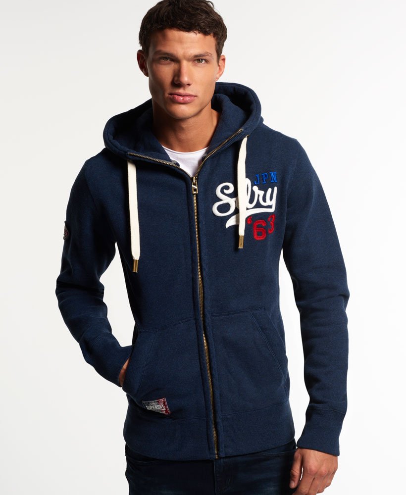 Mens - Core Appliqué Zip Hoodie in Deep Indigo Marl | Superdry