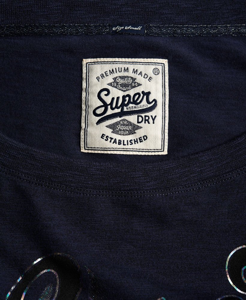 Women's Blackened Burn Out Logo Top in Navy | Superdry US
