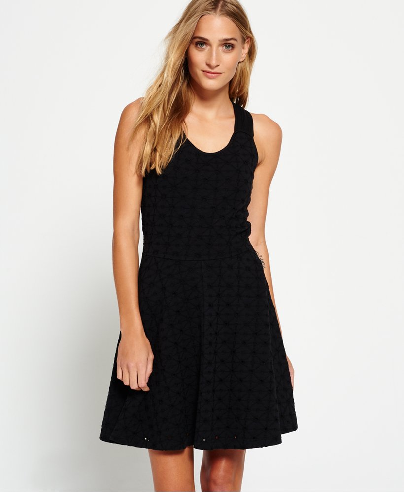 Womens - Schiffli Knotty Skater Dress in Black | Superdry UK