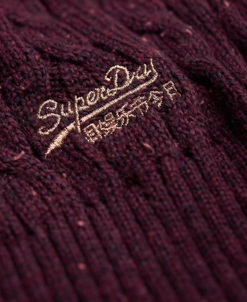 Womens - New Croyde Cable Crew Neck Jumper in Damson Nep | Superdry UK