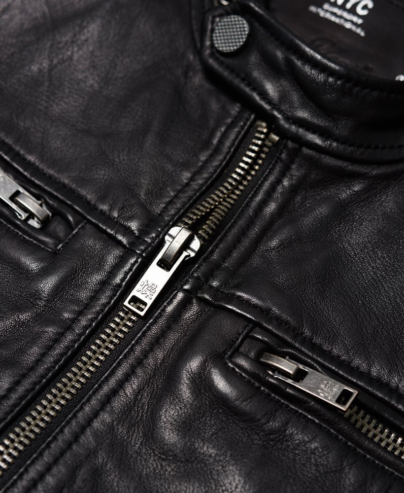 Men's - Classic Real Hero Biker Leather Jacket in Black | Superdry UK