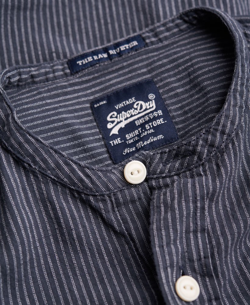 Men's - Steelmans Grandad Shirt in Twin Indigo Ticking | Superdry UK