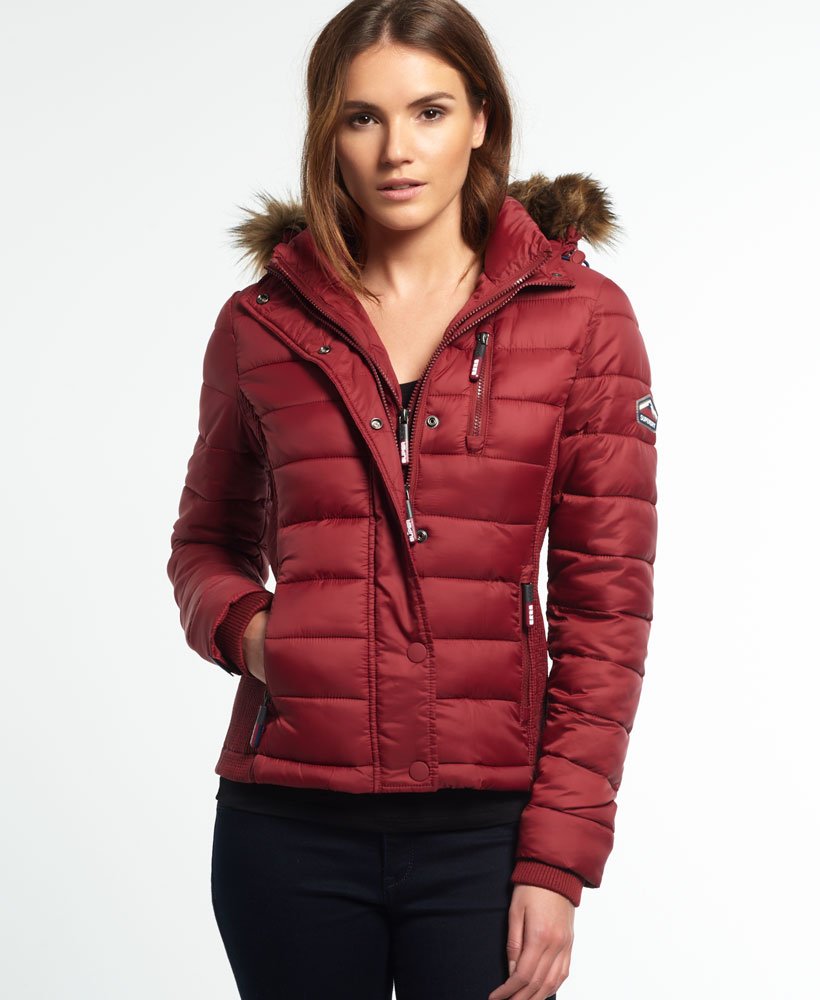 Womens - Fuji Slim Double Zip Hooded Jacket in Wine Red | Superdry UK