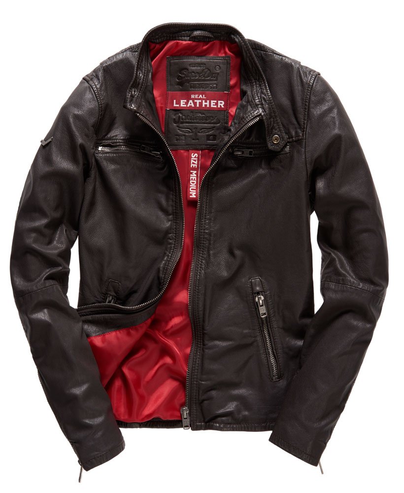 Mens - Real Hero Leather Biker Jacket in Brown | Superdry