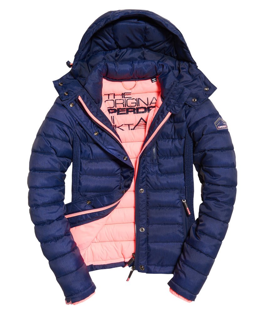 Women's Slim Fuji Double Zip Hooded Jacket in Navy Marl | Superdry