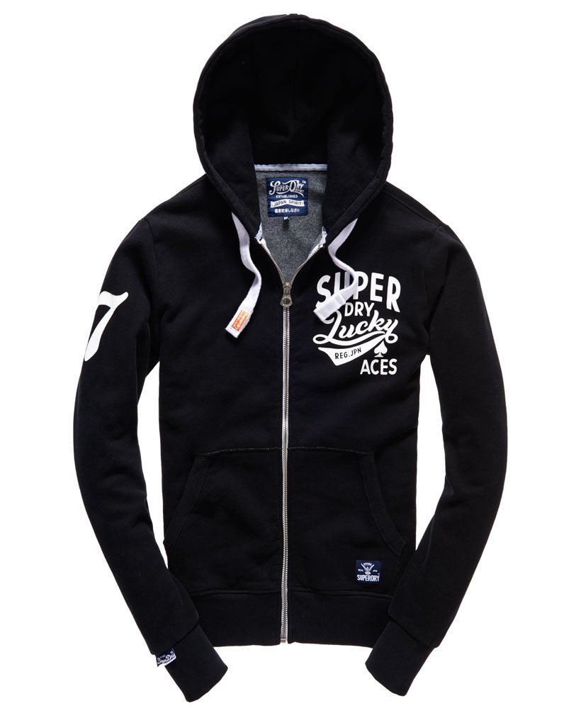 Mens - Lucky Aces Zip Hoodie in Black | Superdry