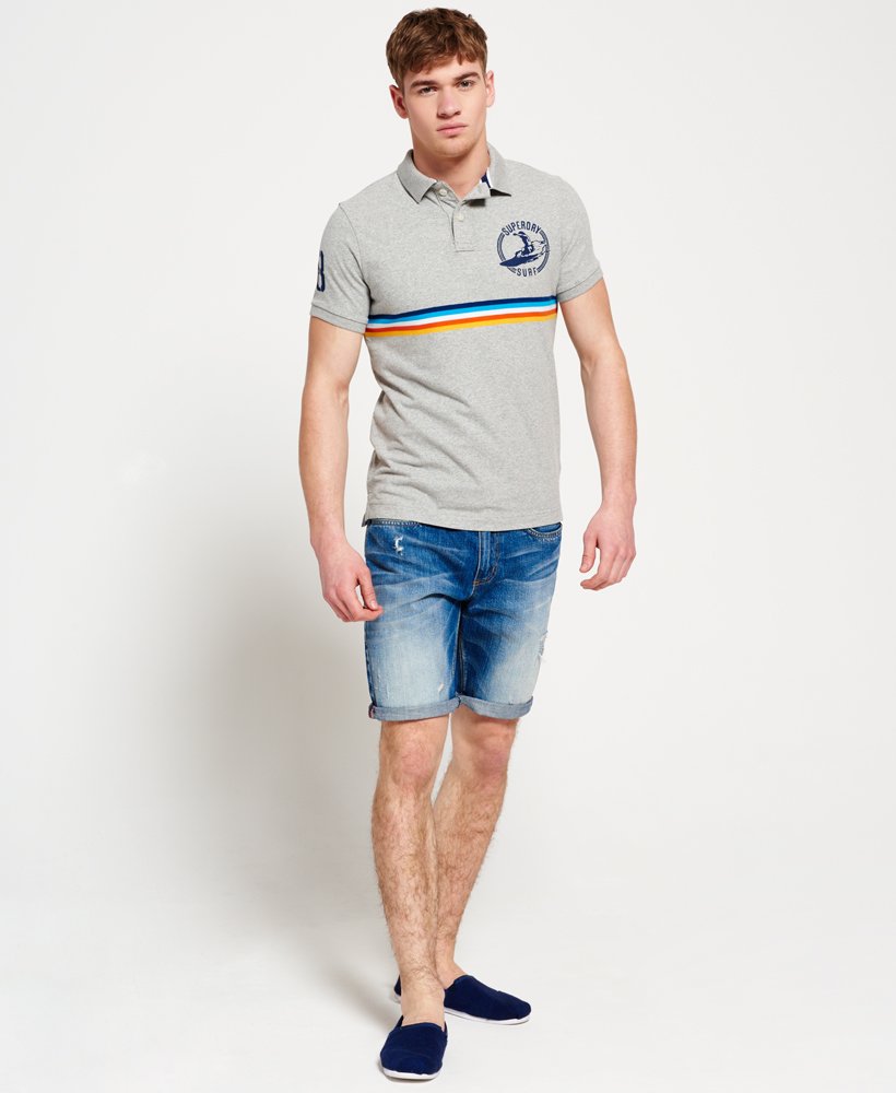 Mens - Cali Surf Chest Stripe Polo Shirt in Light Grey | Superdry