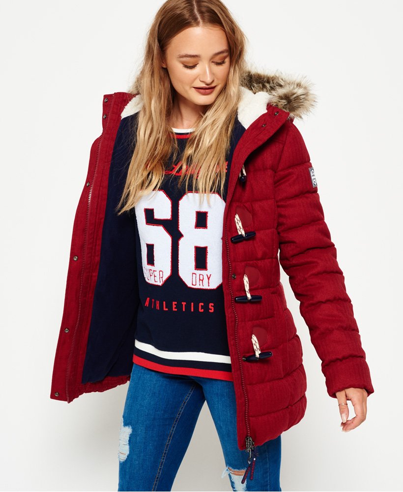 Womens - Tall Marl Toggle Puffle Jacket in Red | Superdry