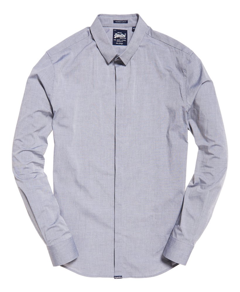 Men's - Tailored Long Sleeved Slim Shirt in Carbon Grey | Superdry UK
