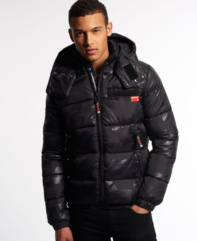 Mens - Tri Racing Camo Puffer Jacket in Black Camo | Superdry
