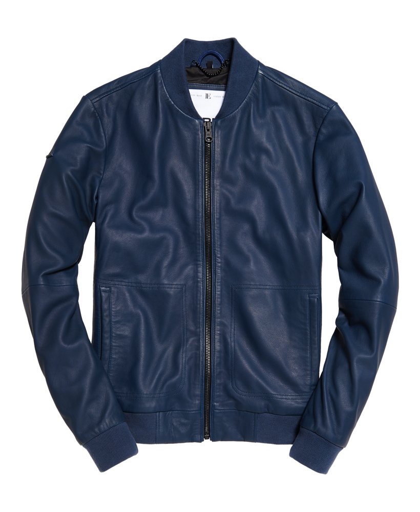 Mens - Leather Bomber Jacket in Blue | Superdry