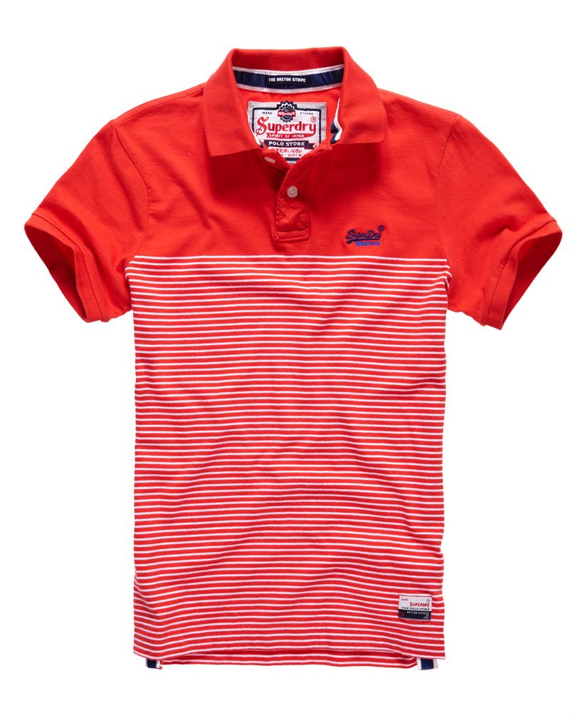 Mens - Dropped Breton Stripe Polo Shirt in Indestructable Red | Superdry UK