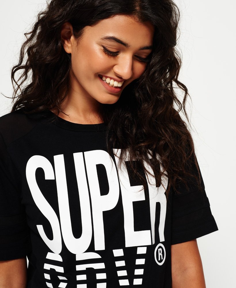 Womens - Mesh Panelled Crew T-Shirt in Black | Superdry UK