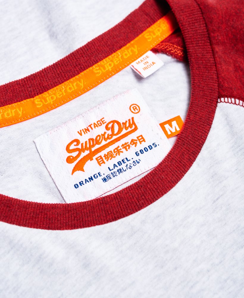 Sonix Red Grit Superdry M10001TQ QG7 Orange Label Baseball Tee T Shirt Optic 