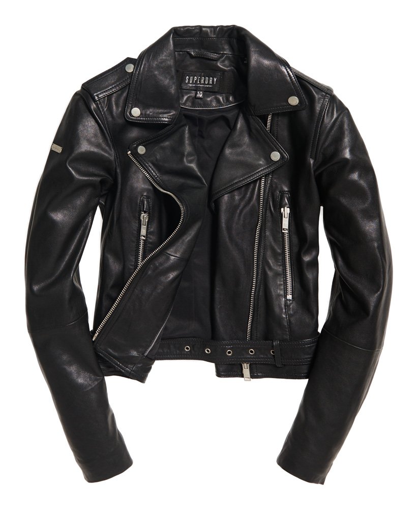 Women's Tier Leather Biker Jacket in Black | Superdry US
