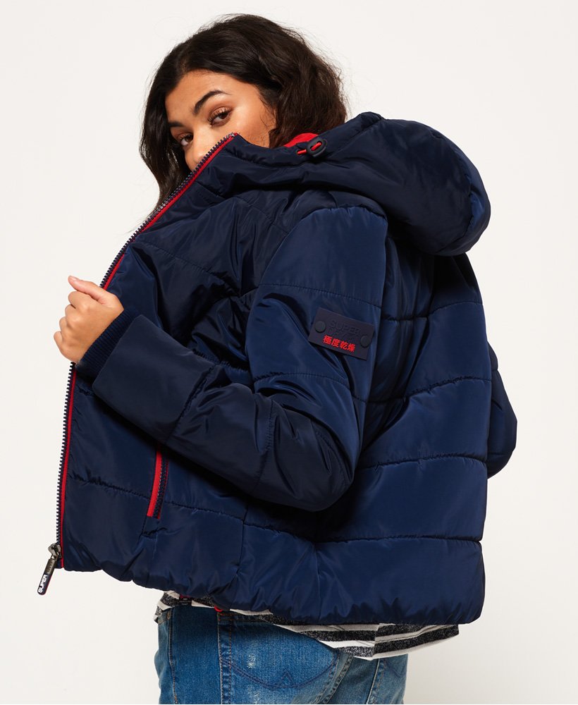 Womens Sports Puffer Jacket in Navy/bright Red Superdry