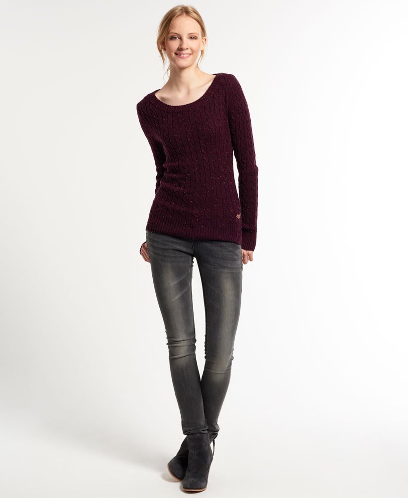Womens - New Croyde Cable Crew Neck Jumper in Purple | Superdry UK
