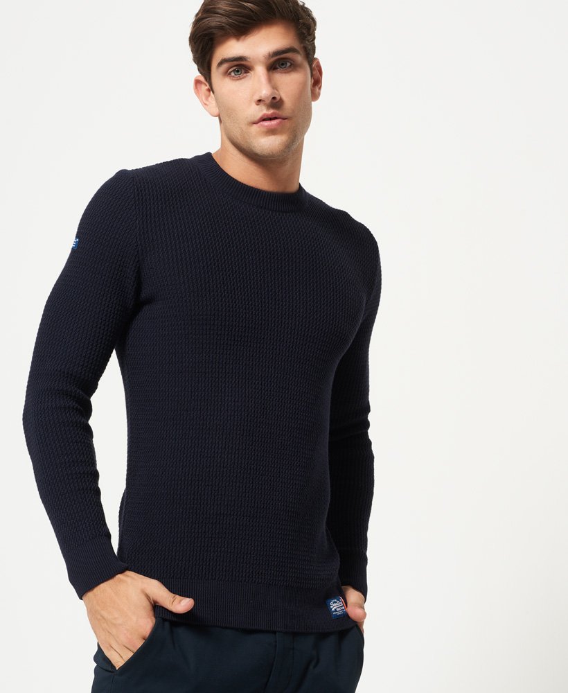 Mens - University Waffle Crew Sweater in Navy | Superdry