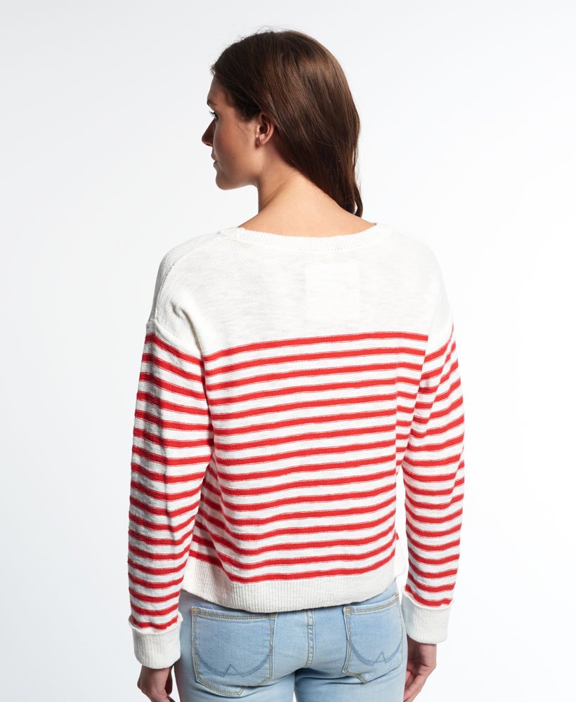Womens - Breton Icarus Knit Jumper in White/red | Superdry