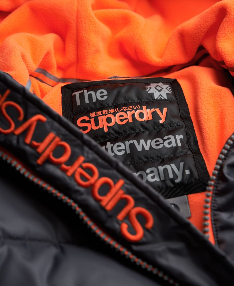 Mens - Sports Puffer Jacket in Grey/fluro Orange | Superdry