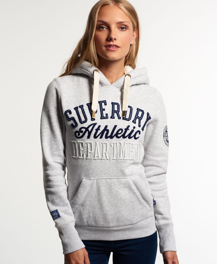 Womens - Borg Lined Applique Hoodie in Ice Marl | Superdry
