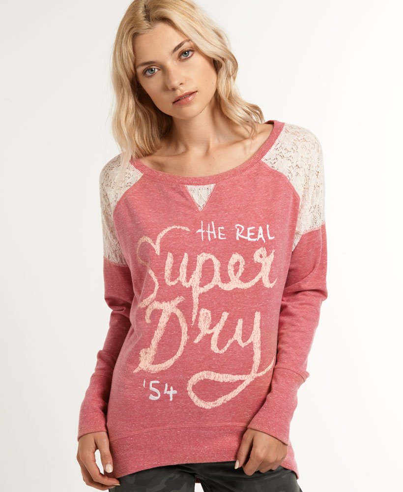 Womens - Lace Burnout Top in Rose Red Marl | Superdry