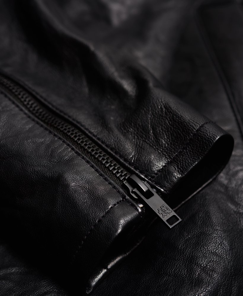 Mens - Washed Leather Bomber Jacket in Black | Superdry UK