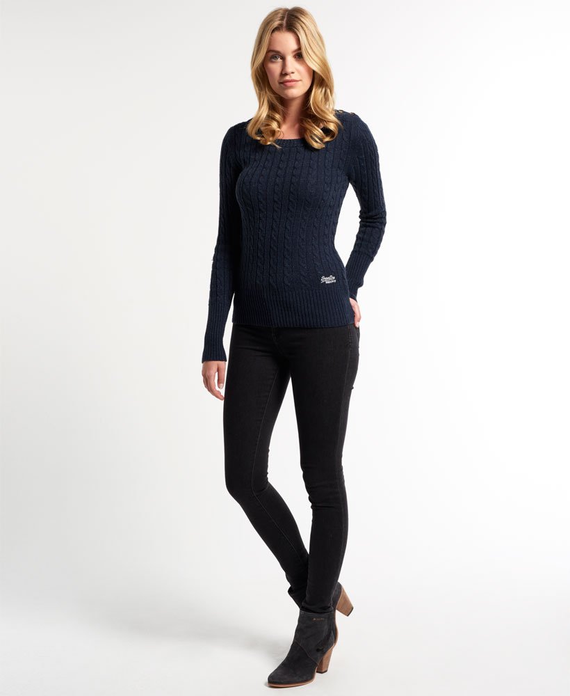 Womens - Shimmer Croyde Cable Crew Neck Jumper in Navy | Superdry UK