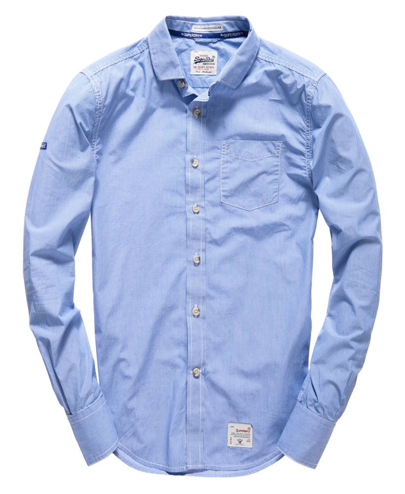 Men's - Dobbie Laundered Cut Collar Shirt in Chalk Stripe Blue ...
