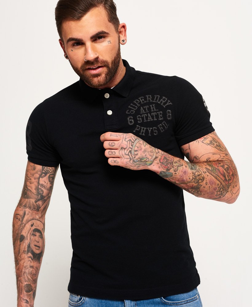 Mens - Classic Short Sleeved Superstate Polo Shirt in Black | Superdry UK