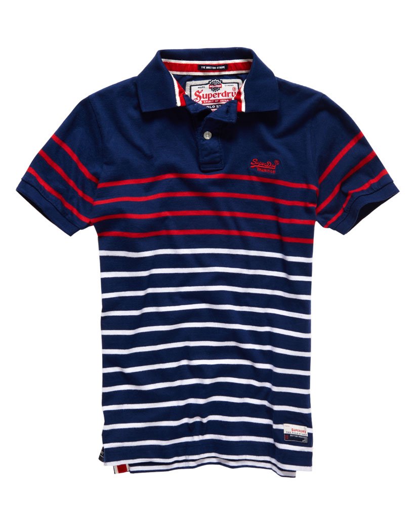 Mens - Chest Band Breton Polo Shirt in Navy | Superdry UK