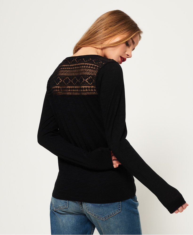 Womens - Palms Embroidered Mesh Top in Black | Superdry UK